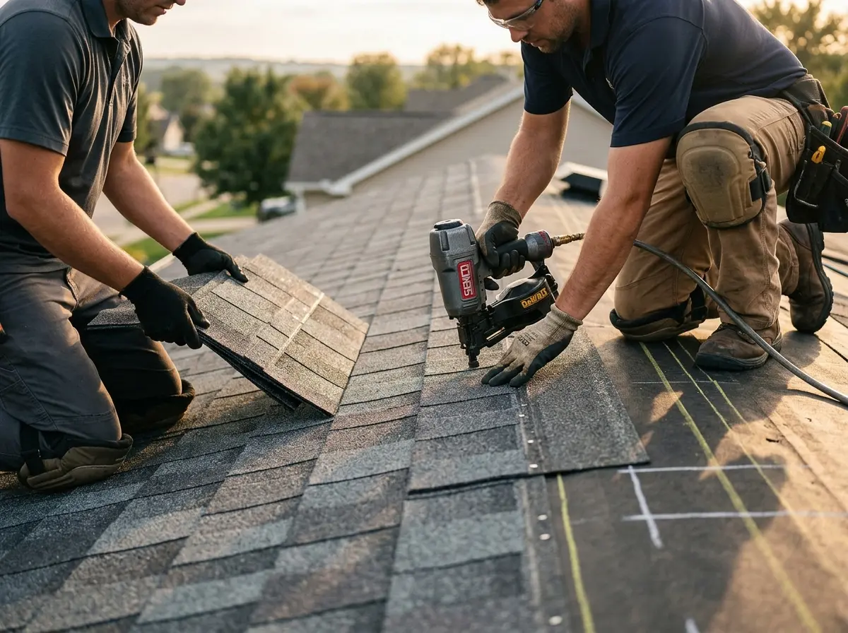 Professional roofer working on a residential roof in Cincinnati